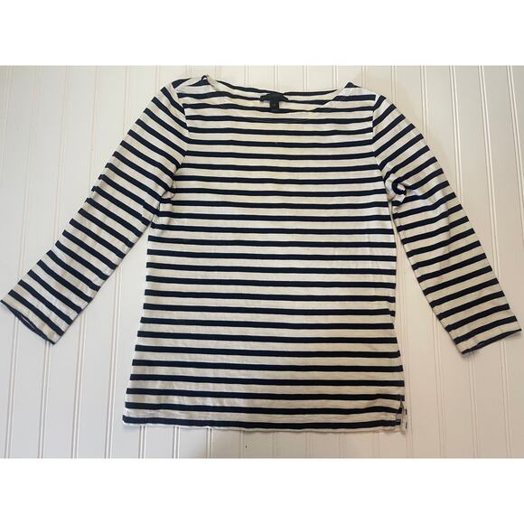 J. Crew Boat Neck 3/4 Sleeve Striped Navy T Shirt Top - Size Women's XS - Picture 1 of 6